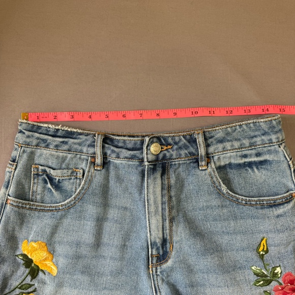 Pacsun shorts women 26 100% cotton embroidered floral high rise denim blue - Picture 11 of 11